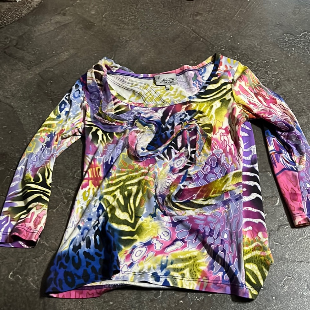 Printed 3/4 sleeve scoop neck Lynn Ritchie Silver